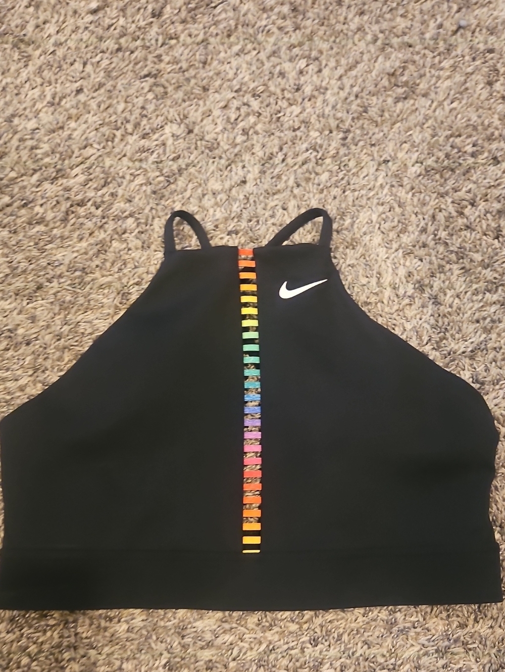 Nike Black High-Neck Sports Bra with Rainbow Center Trim